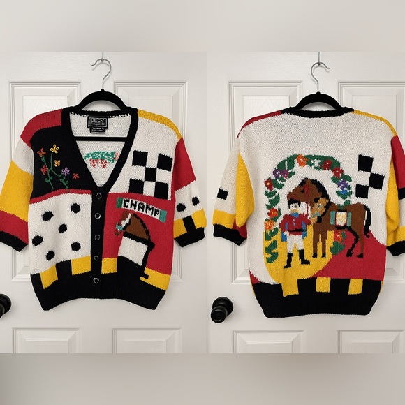berek Sweaters - VINTAGE‎ BEREK hand knit horse equestrian button front cardigan sweater